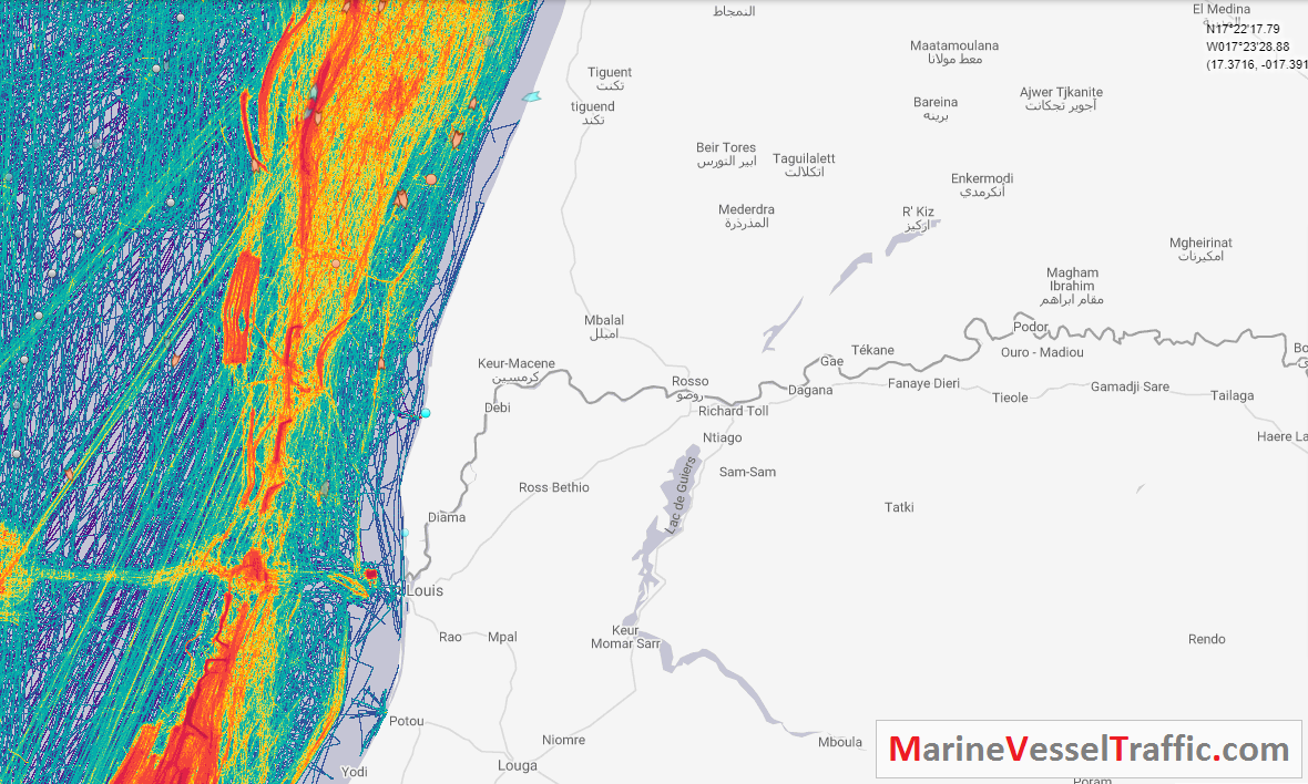 Live Marine Traffic, Density Map and Current Position of ships in SENEGAL RIVER